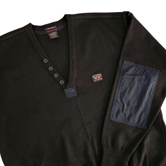 PAUL & SHARK black knit v-neck sweater pullover medium - Picture 7 of 12